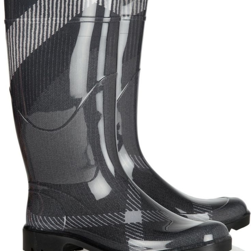Designer Burberry Anthracite Checked Wellington Boots, women’s Rain Boot - Picture 4 of 9
